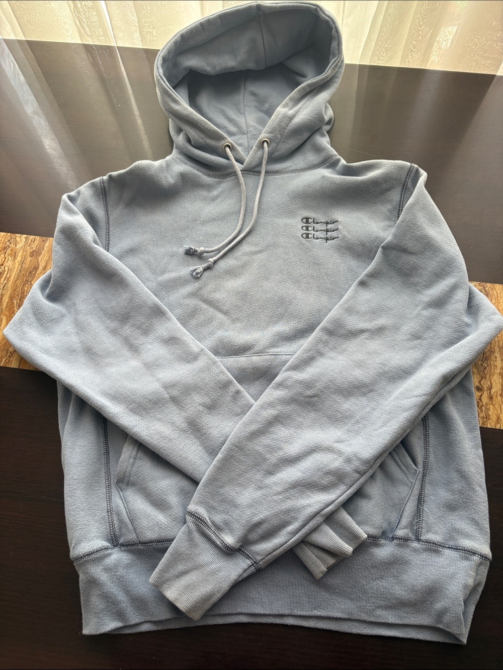 Champion Men's Pale Blue Pullover Hoodie with Chest Logo